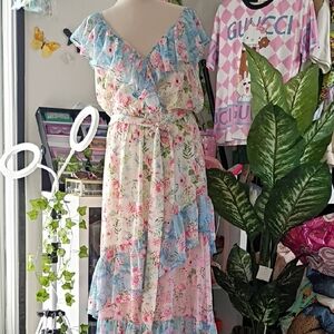 Lovecolette Floral Wrap Dress with Ruffle Details